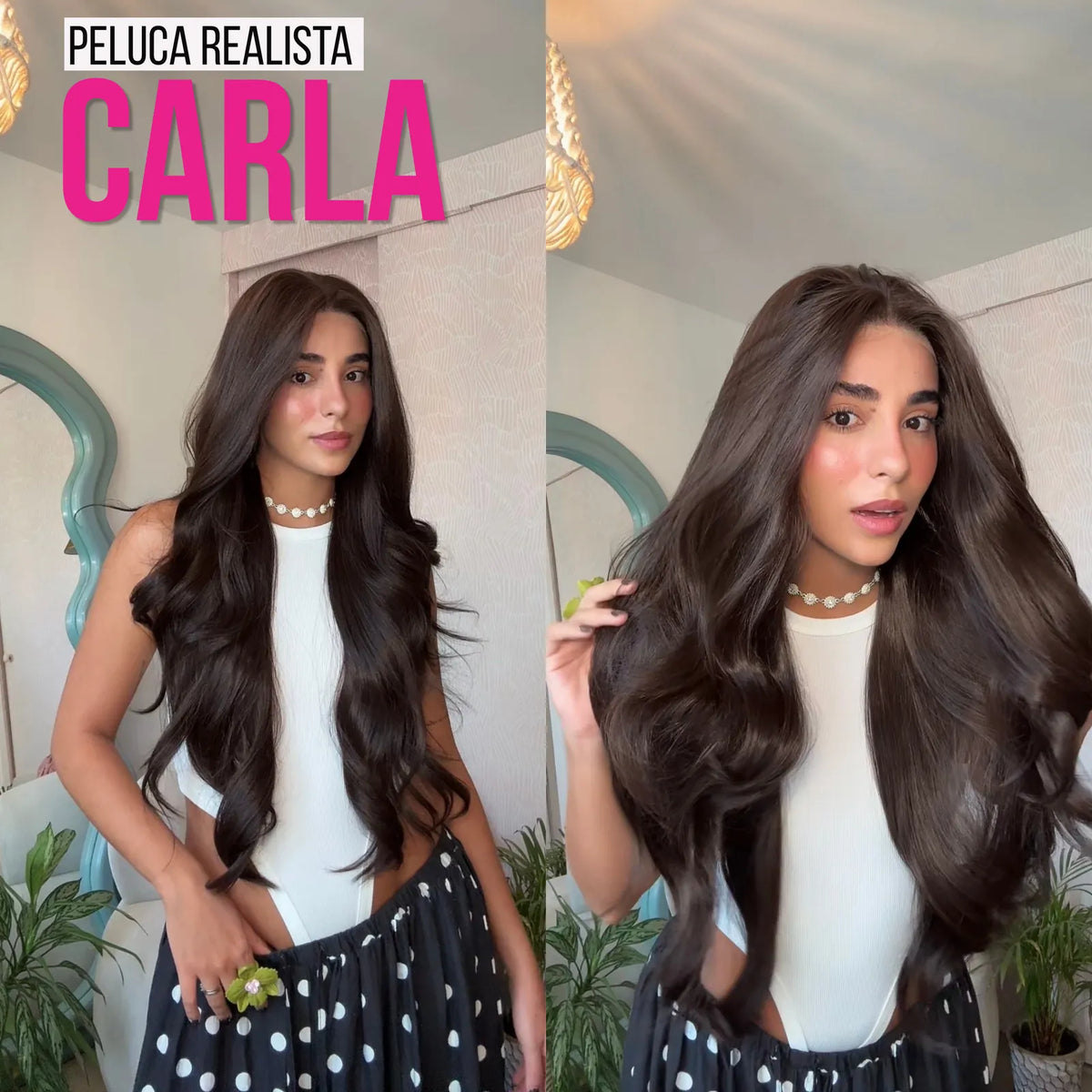 Peluca realista Carla 28 pulgadas castaña ondas suaves — imagen 1 de 3
