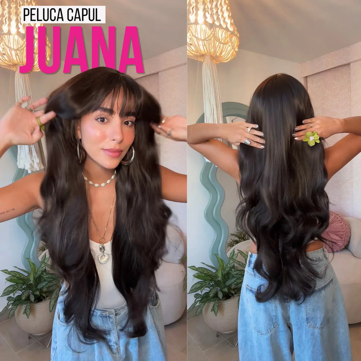 Peluca con capul Juana 32 pulgadas castaña oscura onda suave — imagen 1 de 3