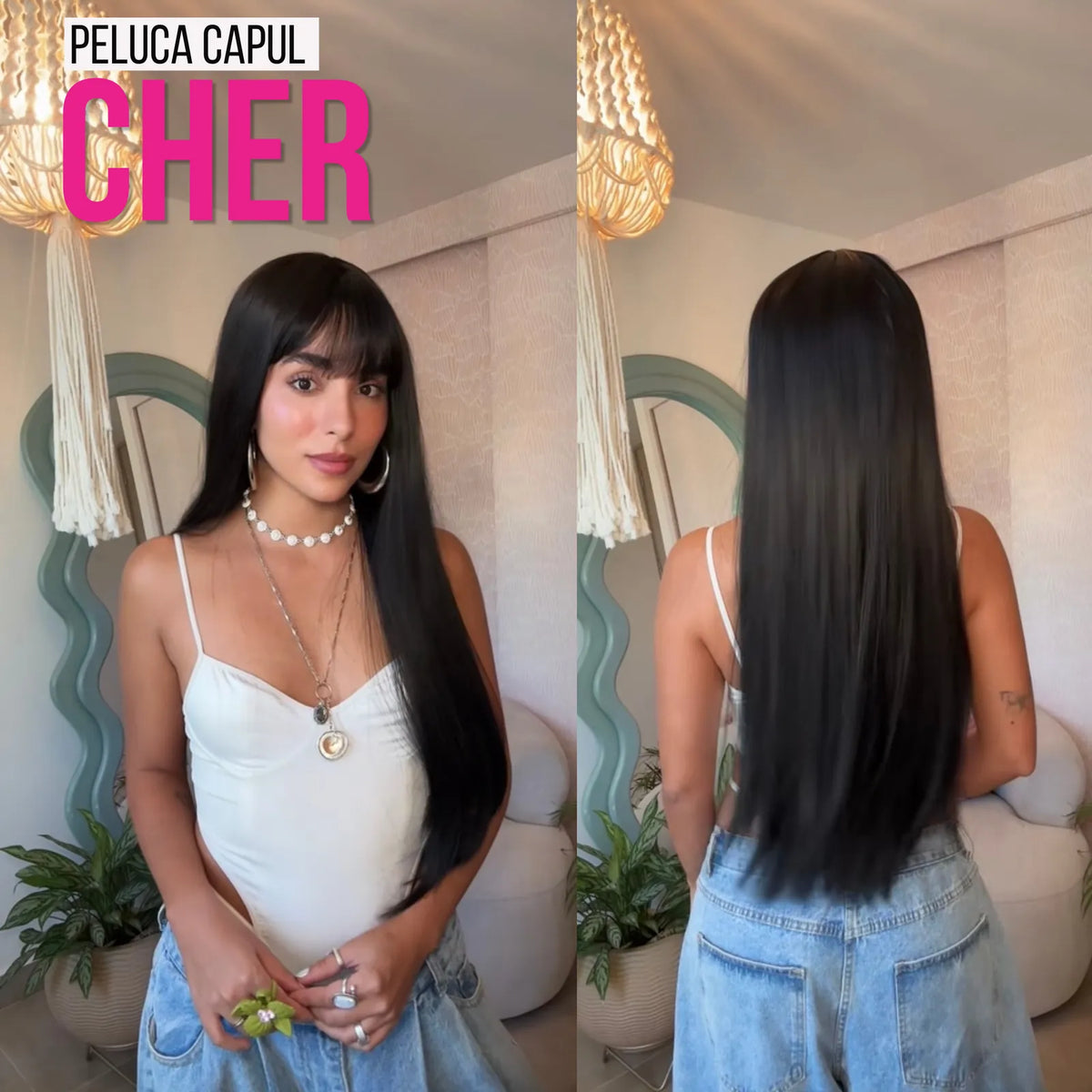 Peluca con capul Cher 26 pulgadas negra lisa — imagen 1 de 3