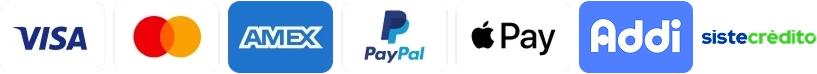 Medios de pago: Visa, Mastercard, American Express, PayPal, Apple Pay y Addi