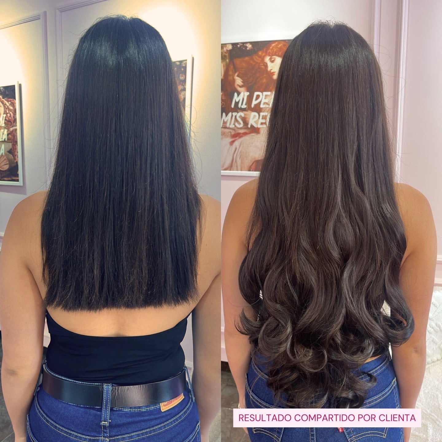 Antes y después: cabello con extensiones de clip My Doll Hair
