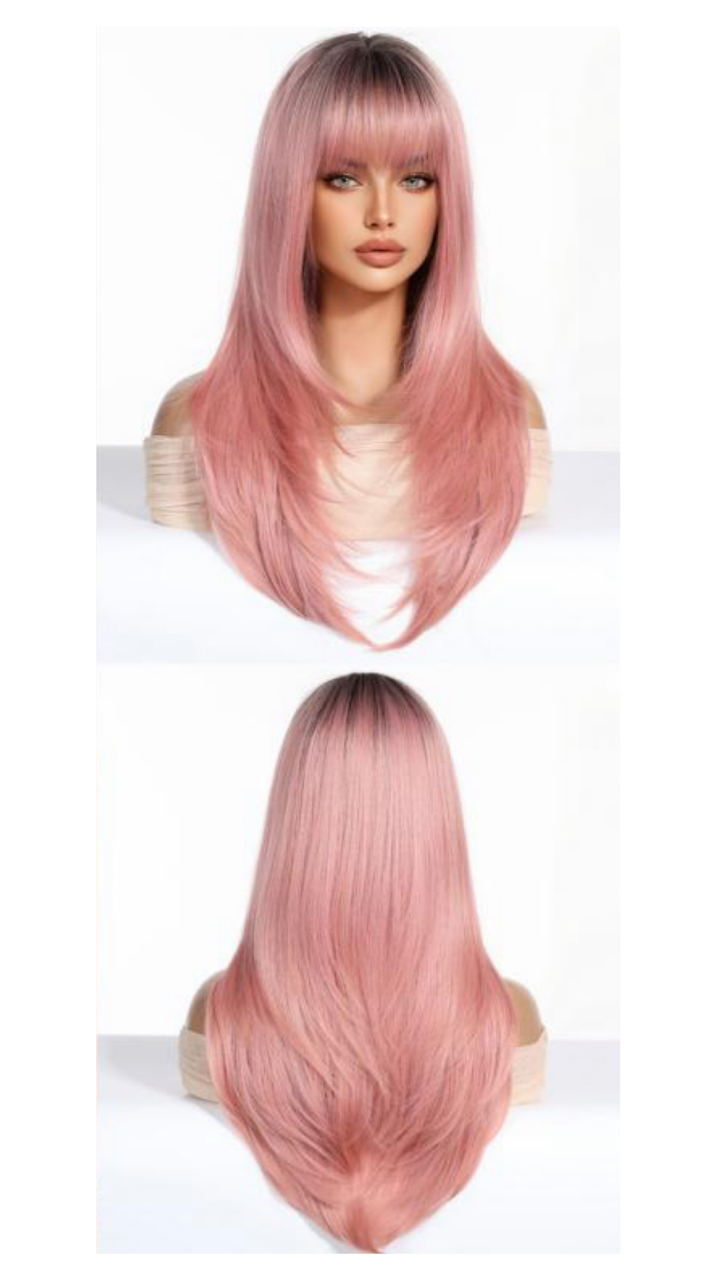 Peluca capul corte mariposa pink