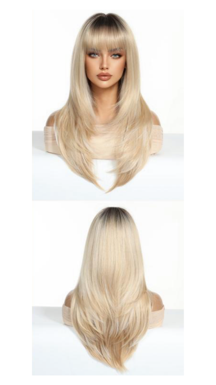 Peluca capul corte mariposa rubio balayage