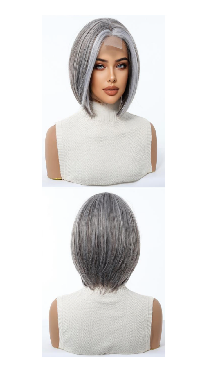 Peluca mini lace, corte bob, grey