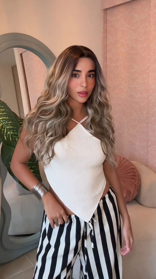 Peluca realista onda sirena rubio cenizo