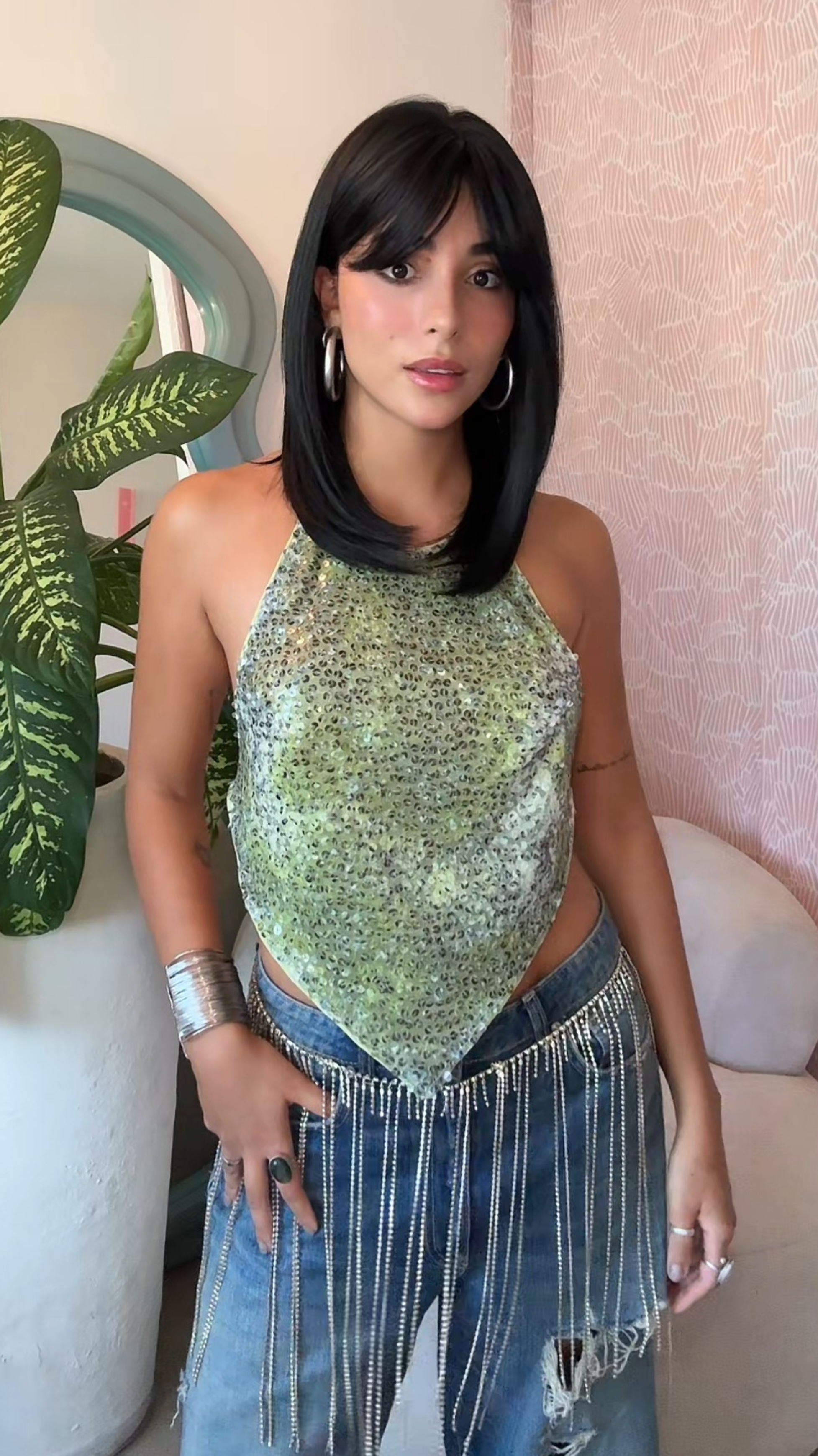 Peluca Fleco Mila Negro