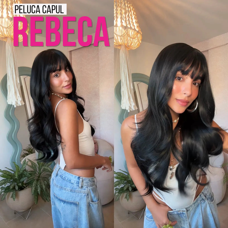 Peluca con capul Rebeca 24 pulgadas negro corte en capas onda suave — imagen 1 de 3