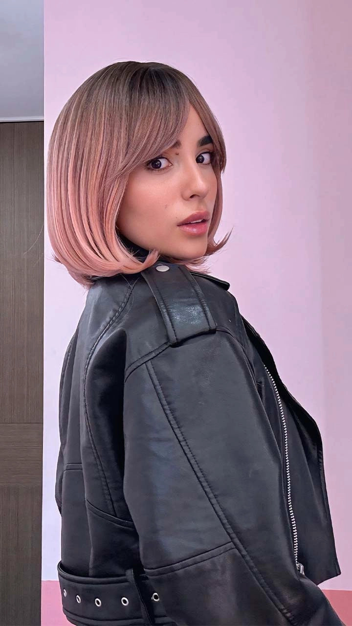 Peluca de Capul, Mini, Raiz Castaña Oscura Con Rosa