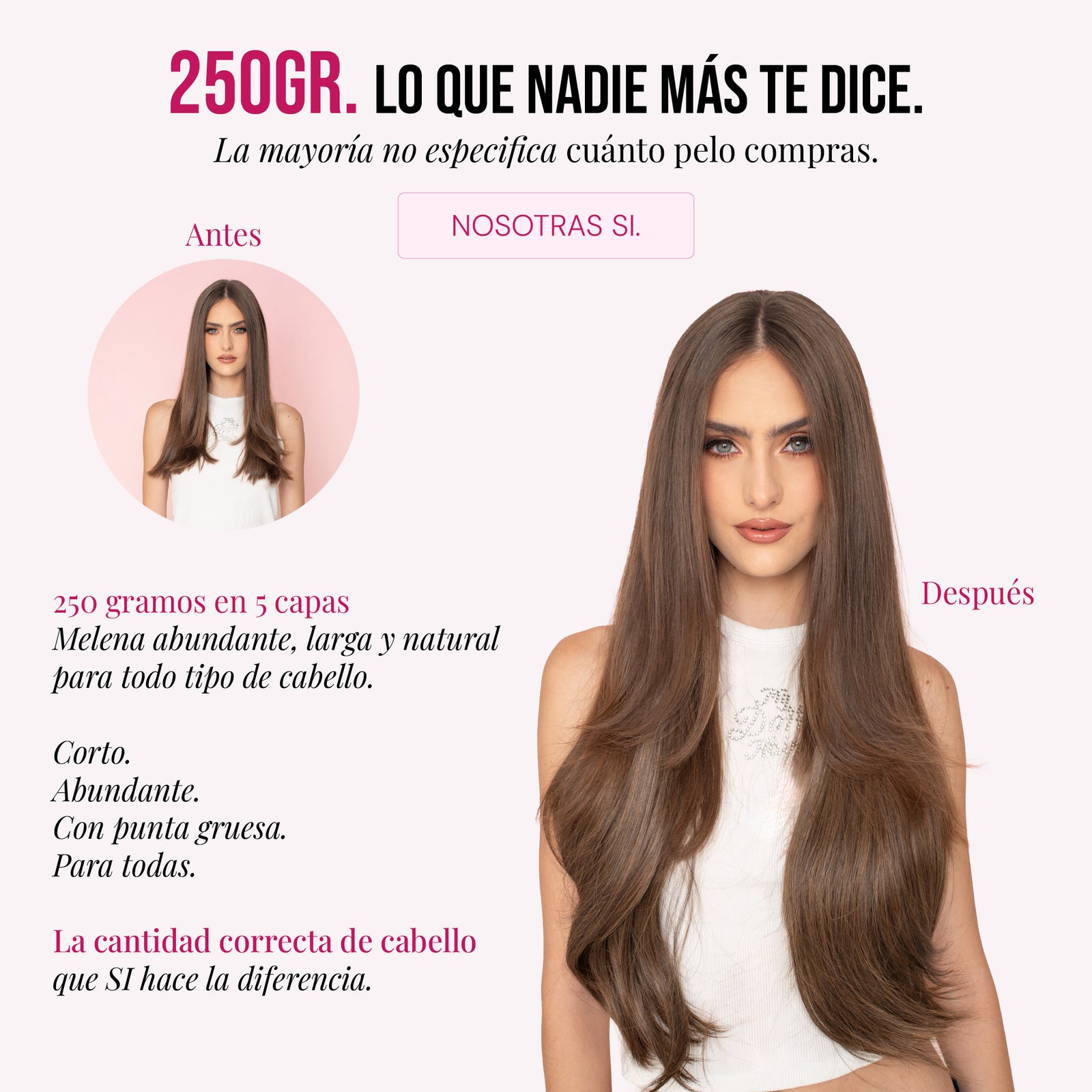 Extensiones Cosmopolitan 22" de MyDollHair — 250 gramos en 5 capas, gramaje abundante