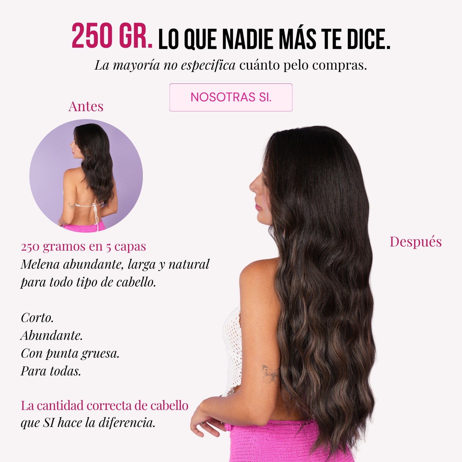 Extensiones Malibú 22" de MyDollHair — gramaje en 5 capas
