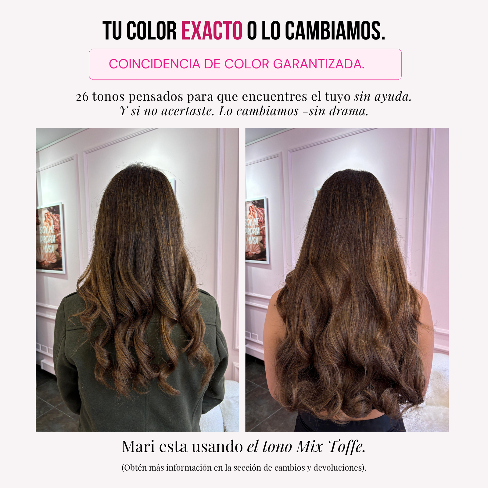 Modelo usando extensiones Mimosa 20" de MyDollHair — asesoría de color y tonos