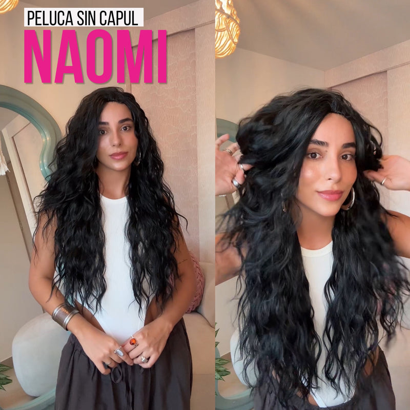 Naomi — Peluca Efecto Cuero Cabelludo, Long, Onda Natural, Negro — imagen 1 de 2