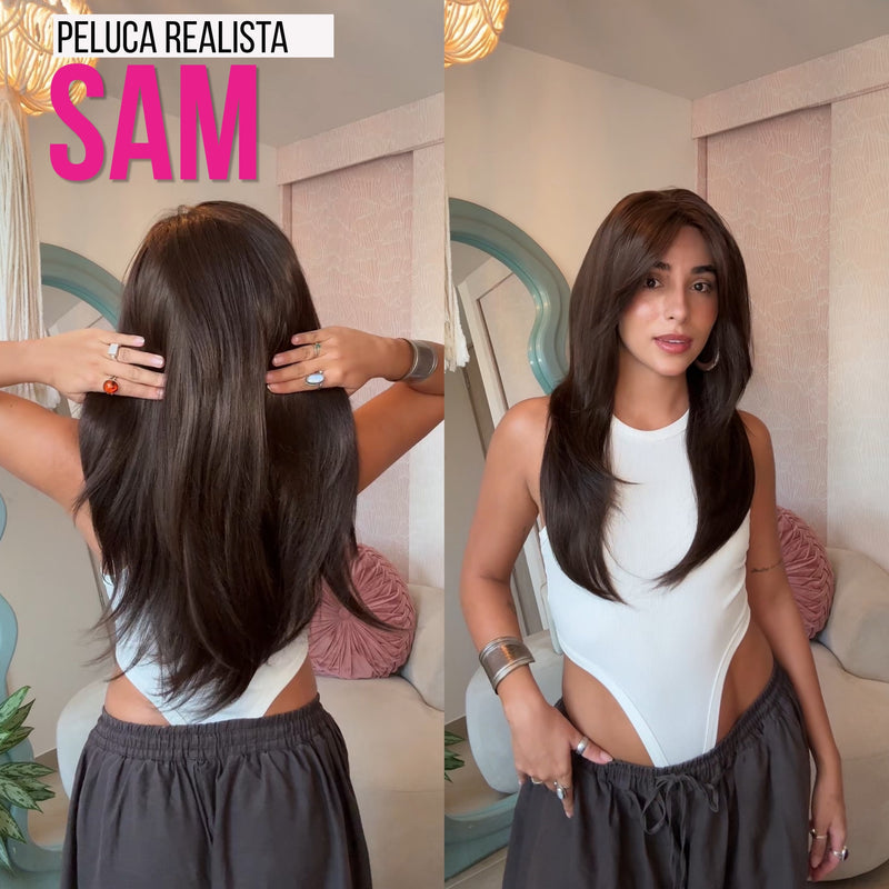 Sam — Peluca Realista lace 13X6, Midi, Mariposa, Castaño medio con visos — imagen 2 de 2